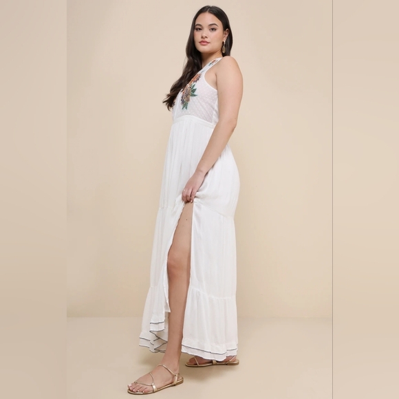 Lulus Tickets To Paradise White Embroidered Maxi Dress L Vacation Beach Party - Picture 4 of 12